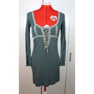 Urban Outfitters "Maxeene" Long Sleeve Lace-Up Mini Dress with Crochet Trim